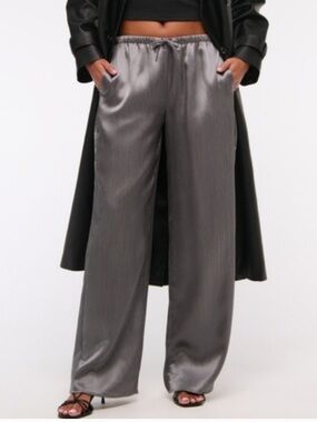 Abercrombie & Fitch Gunmetal Satin Wide Leg Pants Silky Drawstring Size Medium